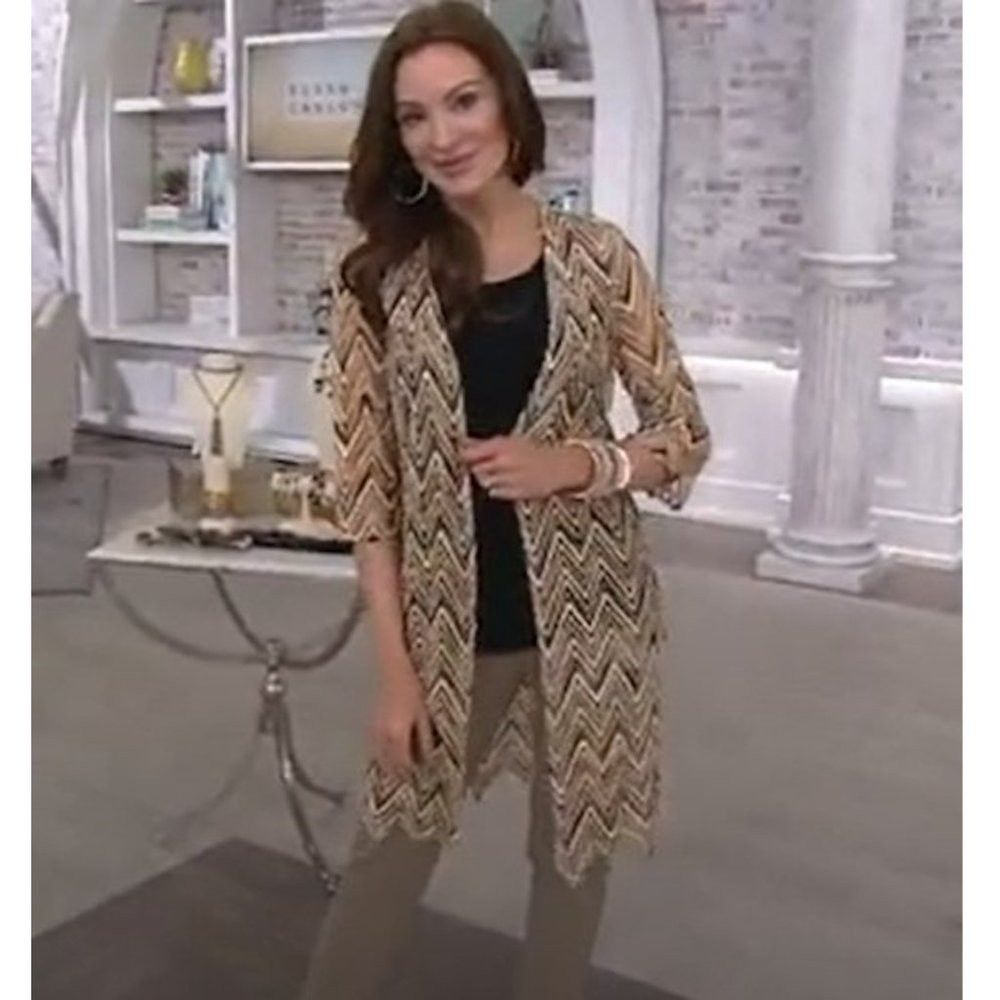 Other New Susan Graver Chevron Novelty Knit Open Front Brown Card Size M / US 6-8 / IT 42-44 - 1 Thumbnail