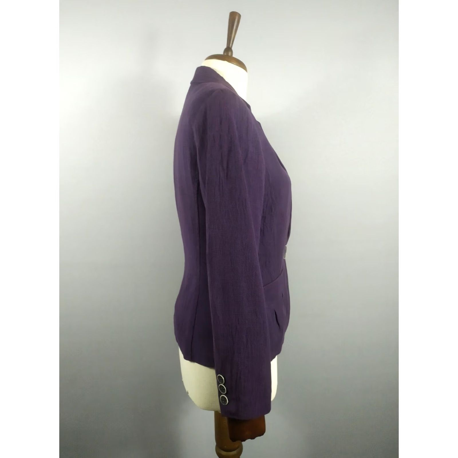 Kenzo KENZO Blazer Jacket Women's 40 Cotton Linen Purple Solid Classic Mid-Length Long Sleeve Button Jacket Size S / US 4 / IT 40 - 3 Thumbnail