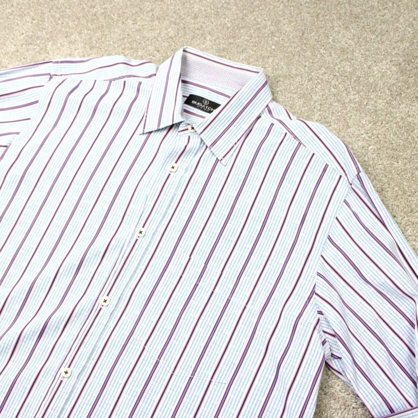 BUGATCHI Bugatchi Uomo Shirt Mens XL Blue/Pink/Purple Striped Cotton Long Sleeve Button-Up Size US XL / EU 56 / 4 - 3 Thumbnail