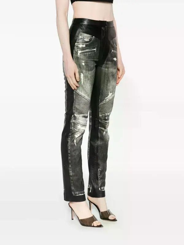 Balmain o1s1wg111225 Denim-Print Leather Trousers in Black Size 26" / US 2 / IT 38 - 2 Thumbnail