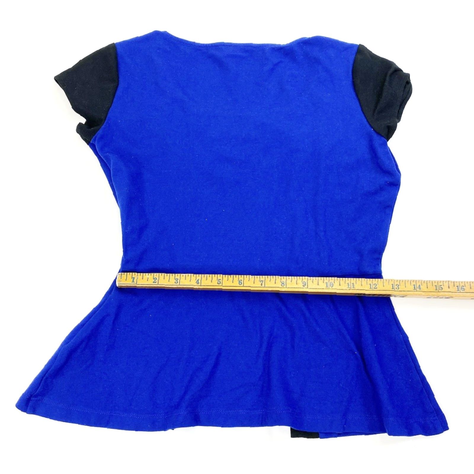Banana Republic Banana Republic Shirt Womens 2 Blue Black White Fit and Flare Top Color Block Short Sleeve Scoop Neck Blouse Womens Colorful Hip Length Dry-clean Only Size XS / US 0-2 / IT 36-38 - 5 Thumbnail