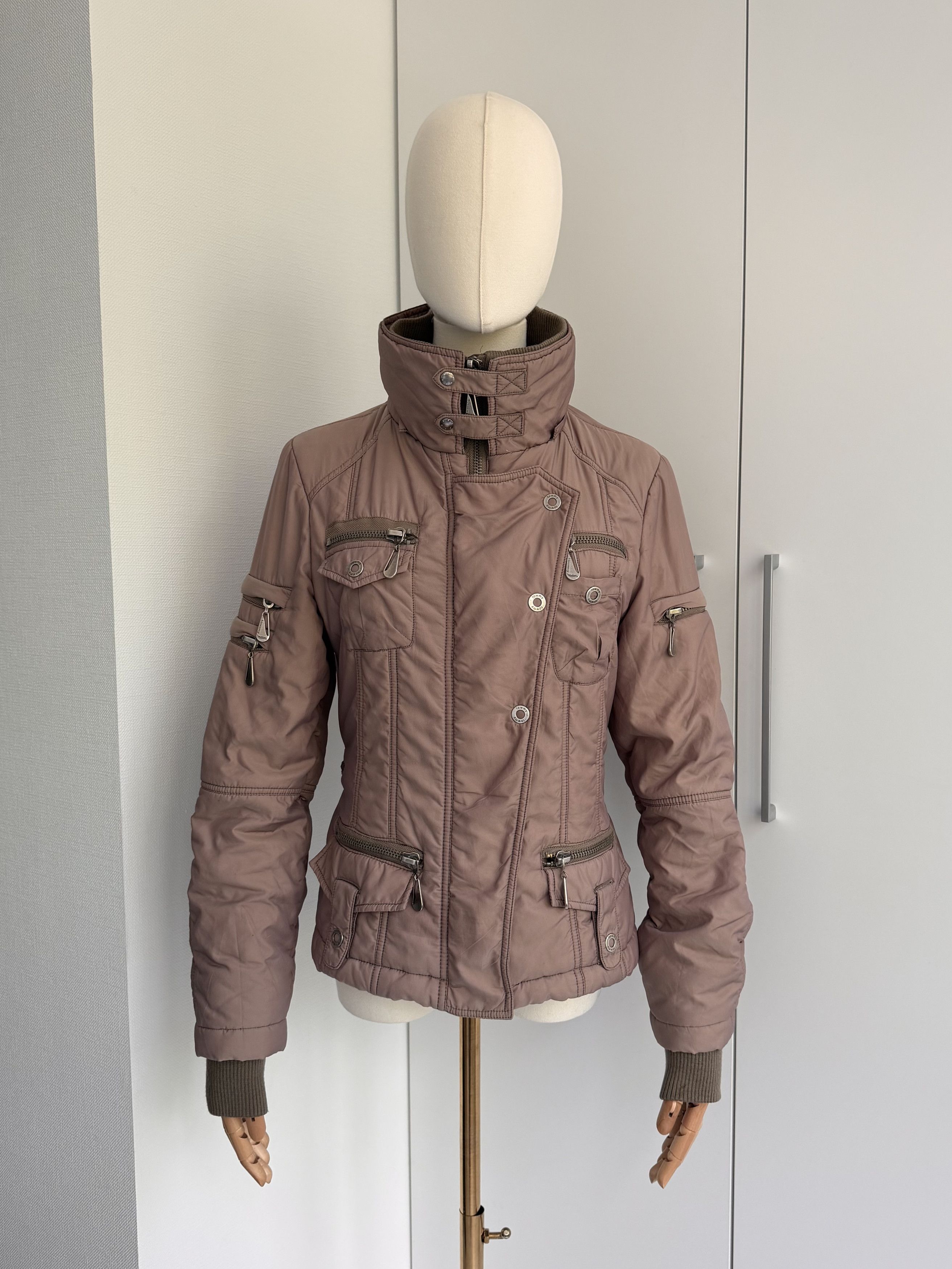 Vintage Beige Utility Jacket Women Moto Biker Y2K Buckle Coat Retro Size M / US 6-8 / IT 42-44 - 1 Thumbnail