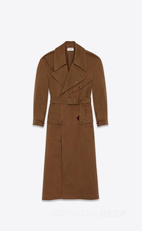 Saint Laurent Paris o1bcso1str1225 Coat In Cotton Whipcord in Brown Size M / US 6-8 / IT 42-44 - 1 Thumbnail