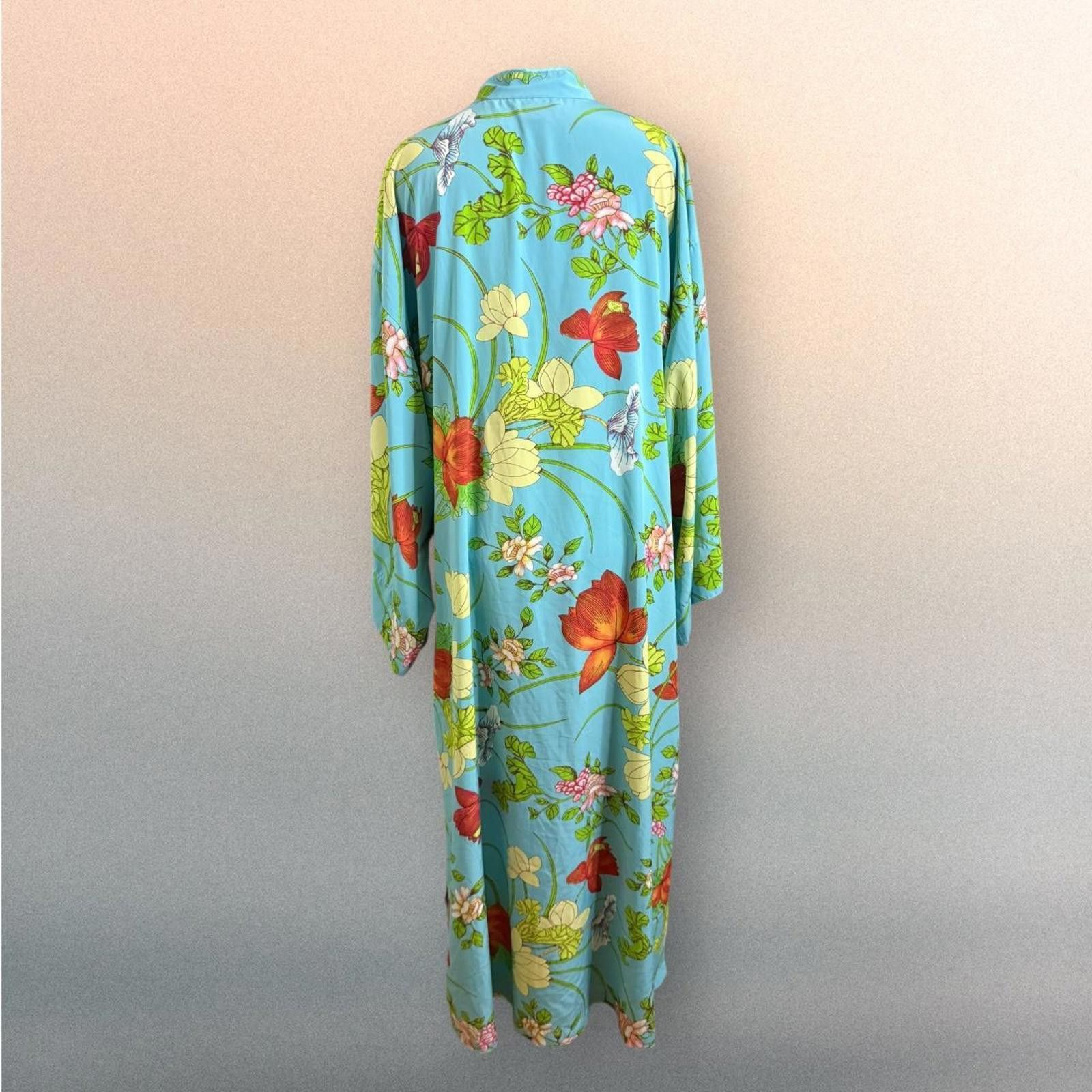 Other Natori Blue Green Floral Kaftan/Kimono Maxi Dress One Size Size ONE SIZE - 2 Thumbnail