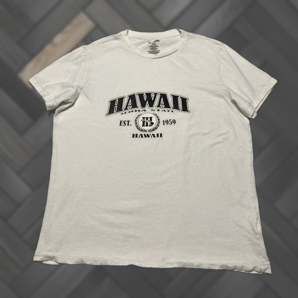 Vintage SUNA Hawaii Aloha State Est 1959 Graphic T-Shirt Mens White Cotton Tee Size US L / EU 52-54 / 3 - 1 Thumbnail