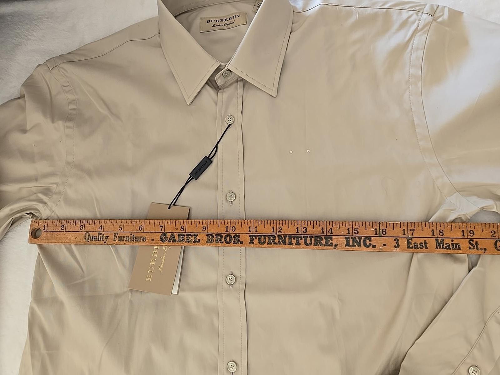 Burberry NWT Mens S Burberry Button Up Long Sleeve Stone Slim 15 - 38 Size US S / EU 44-46 / 1 - 8 Thumbnail