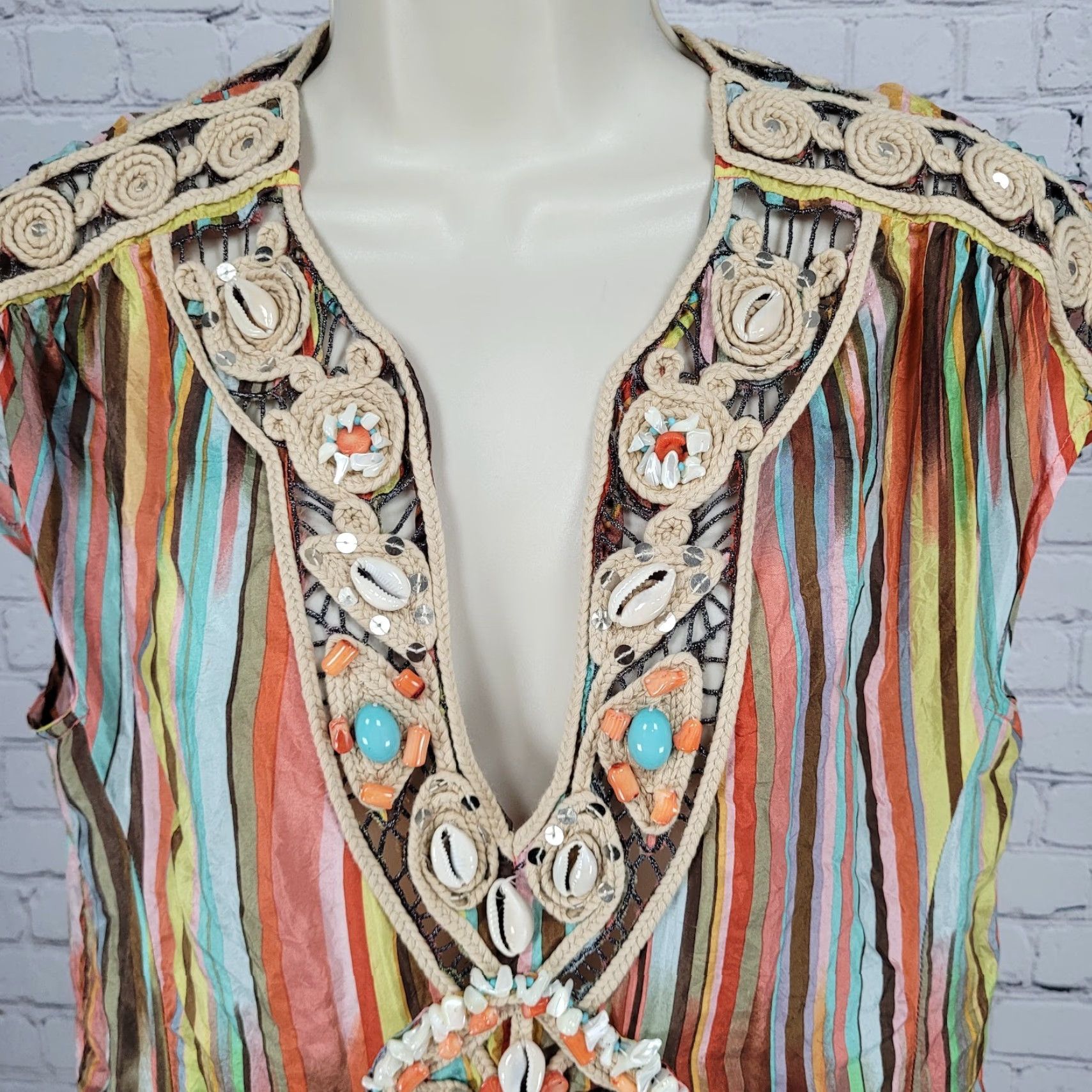 Nanette Lepore Nanette Lepore Multicolor Silk Shell Accents Striped Lightweight Dress 4 Shirt? Size S / US 4 / IT 40 - 6 Thumbnail