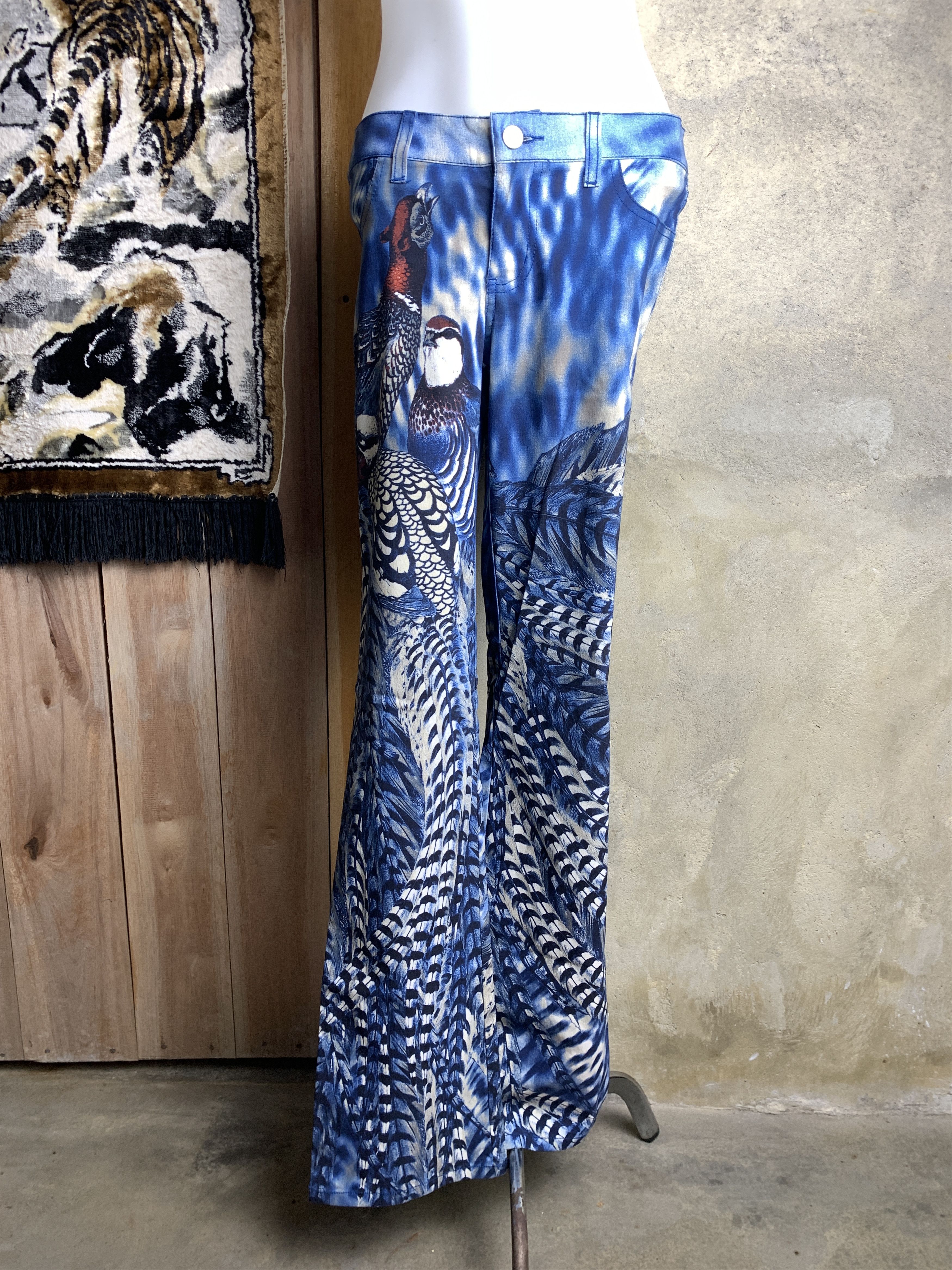 Japanese Brand bongo US Blue Peacock Printed Flare Pants (28 to 30) Size 28" / US 6 / IT 42 - 2 Thumbnail