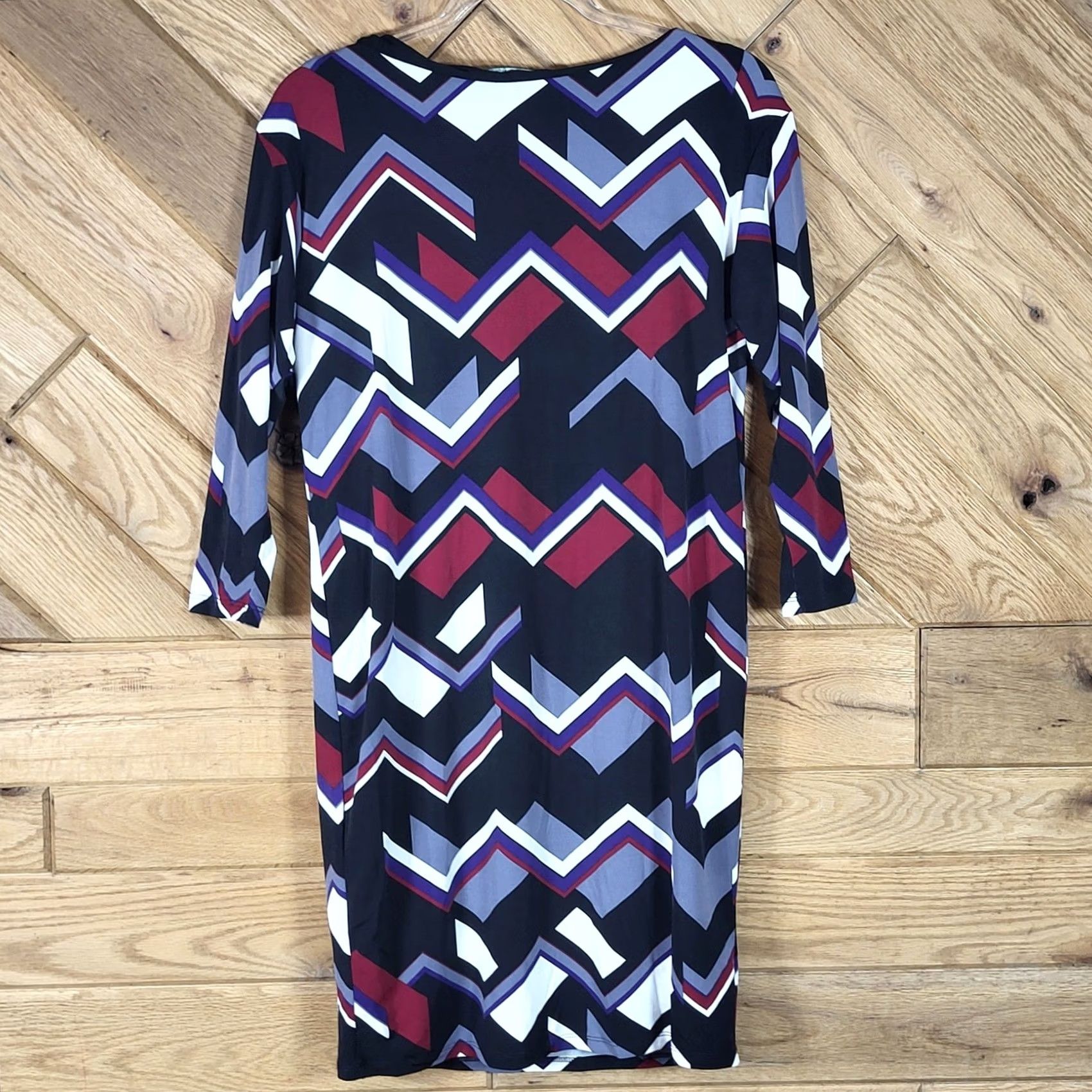 Ralph Lauren Lauren Ralph Lauren Sheath Dress Womens 2 Geometric Chevron Print Black Multicolor Jersey Knit Office Workwear Mod Size XS / US 0-2 / IT 36-38 - 4 Thumbnail