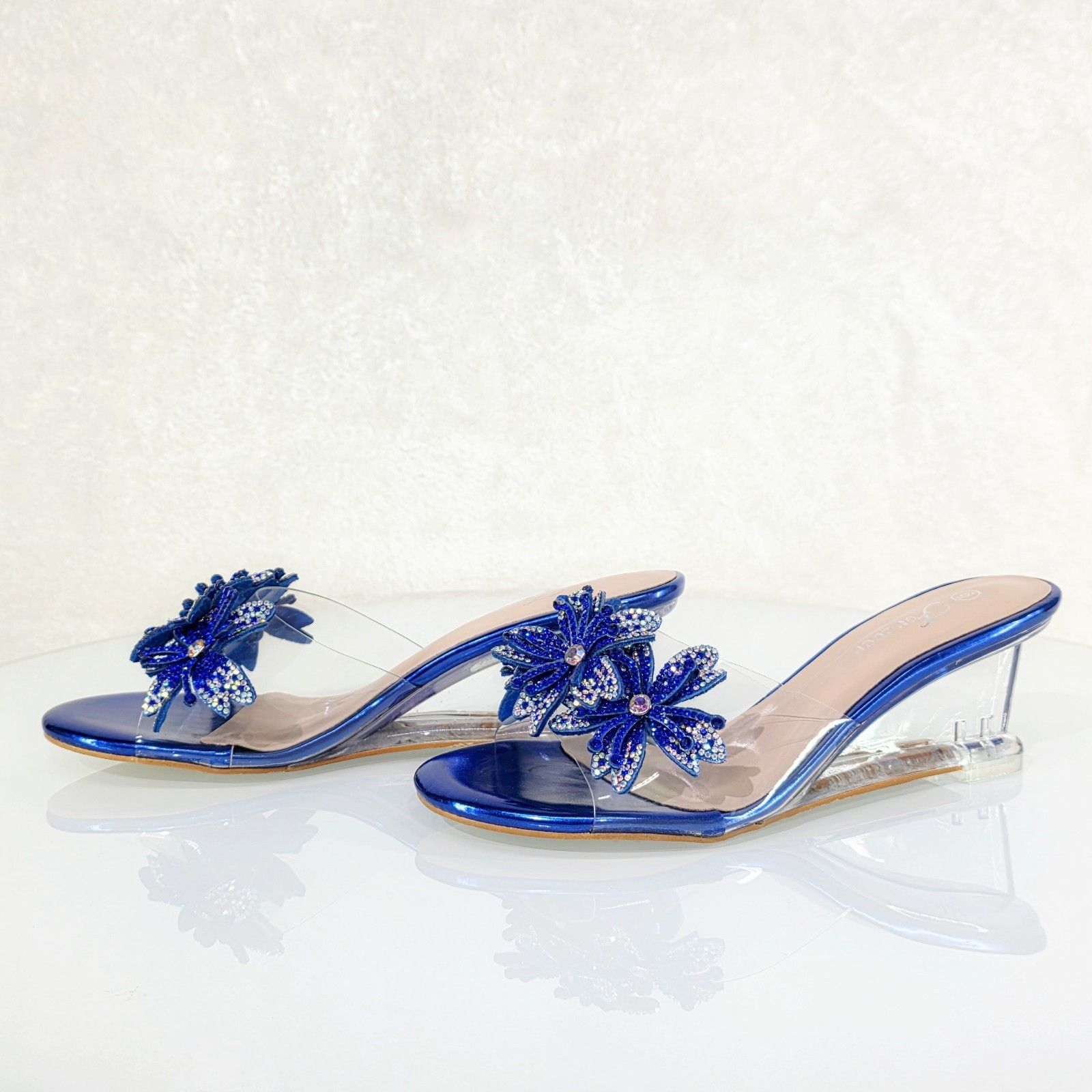 Other Eva Rhinestone Flower Blue Slip On 2.5" Wedge Heel Casual Ev Size US 10 / IT 40 - 1 Thumbnail