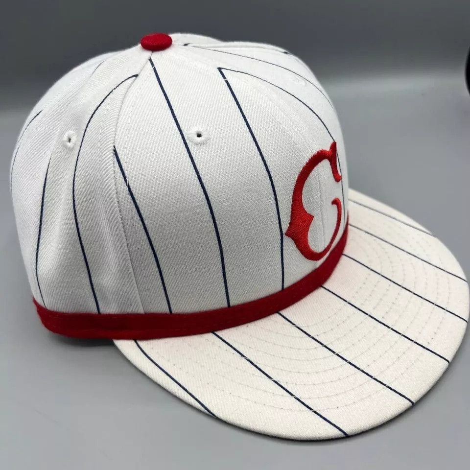 New Era Cincinnati Reds Hat Men 7 1/8 White Pinstripes Fitted Cap Size ONE SIZE - 3 Thumbnail