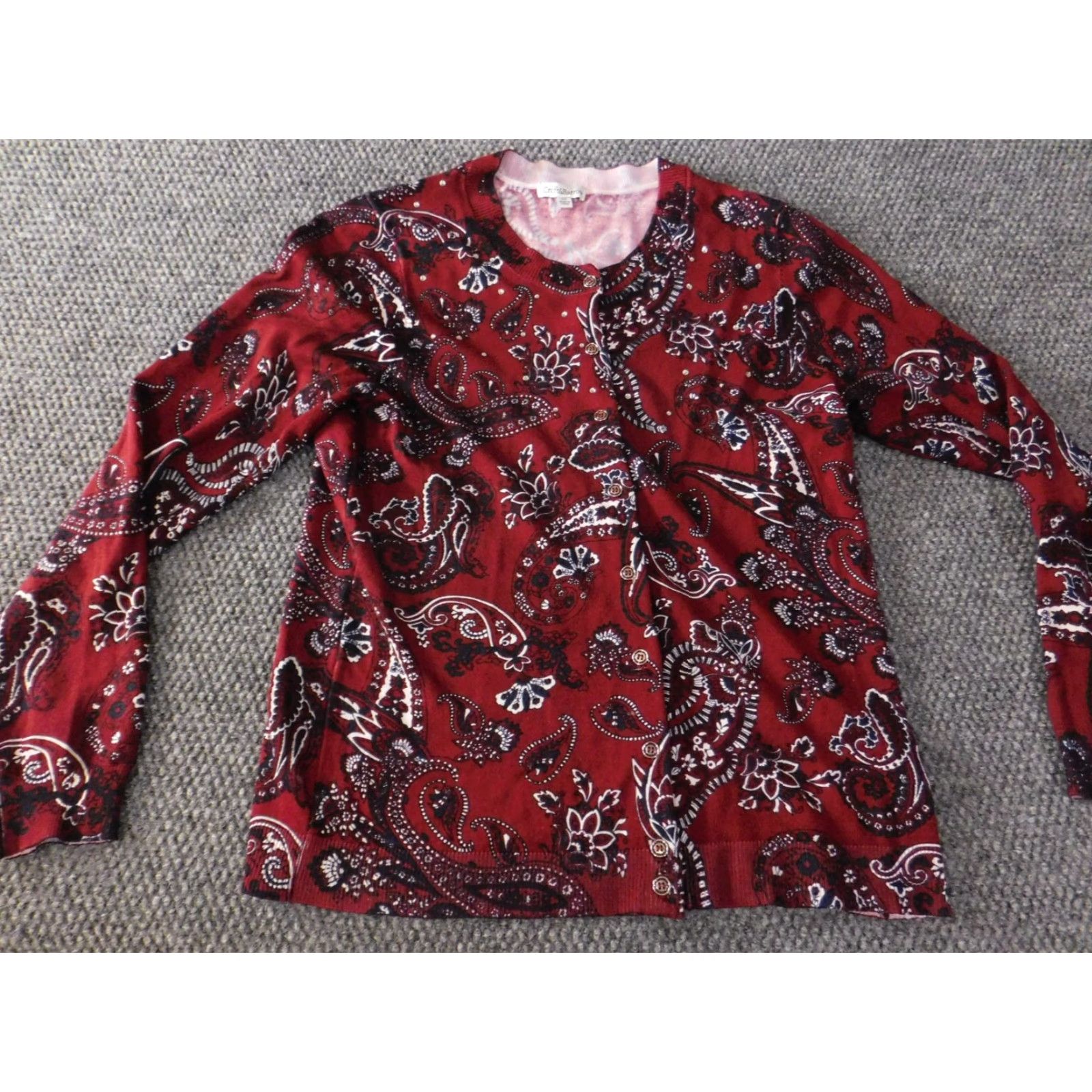 Croft & Barrow Croft & Barrow Womens Sweater Cardigan Regular M Red Floral Knit Casual Stretch Button Crew Neck Long Sleeve Raglan Nylon Rayon Size M / US 6-8 / IT 42-44 - 2 Thumbnail