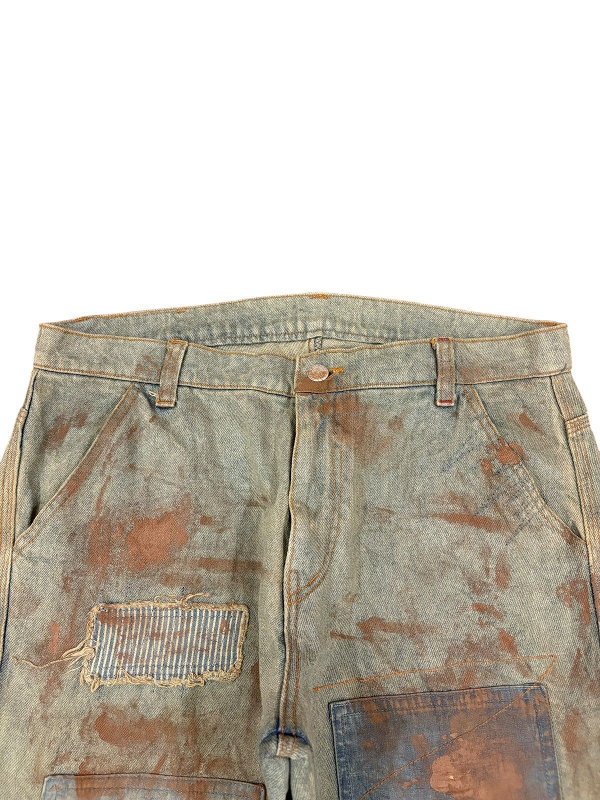 Japanese Brand Vintage Japanese Rusty Painted Patch Flare Jeans Size US 33 - 4 Thumbnail