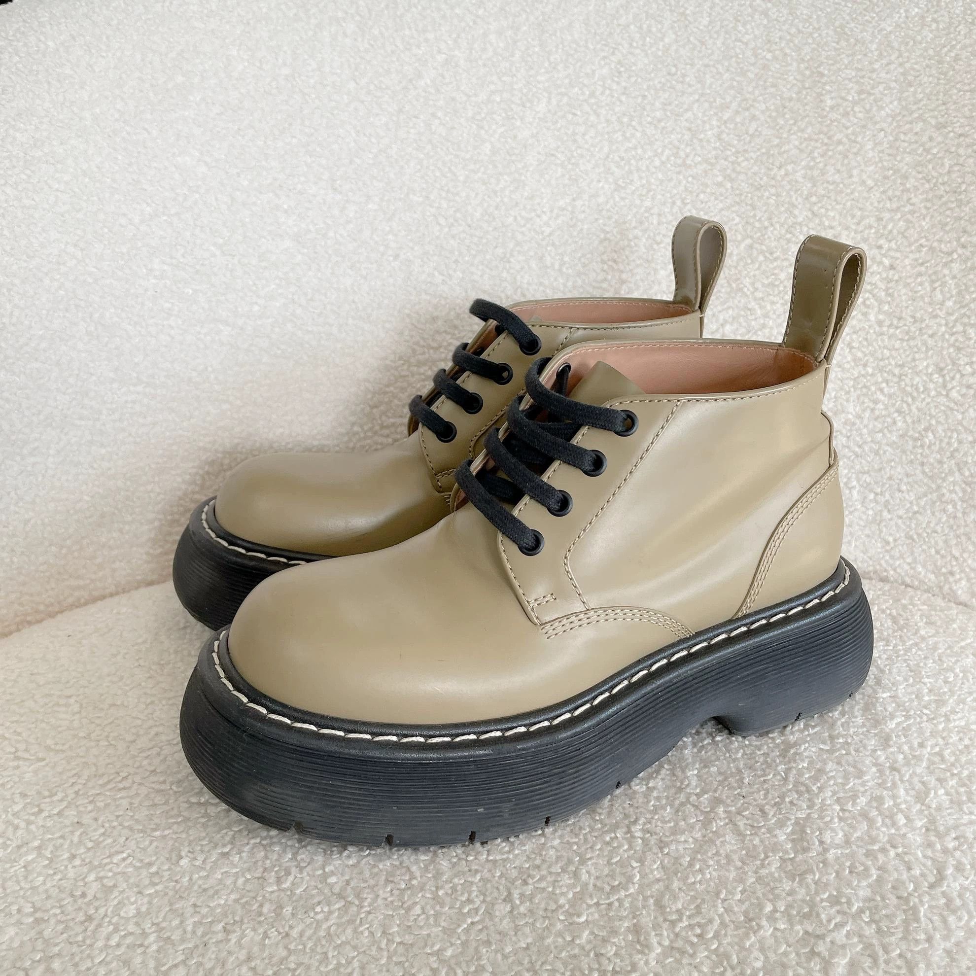Bottega Veneta mung bean green thick sole combat boots 37.5