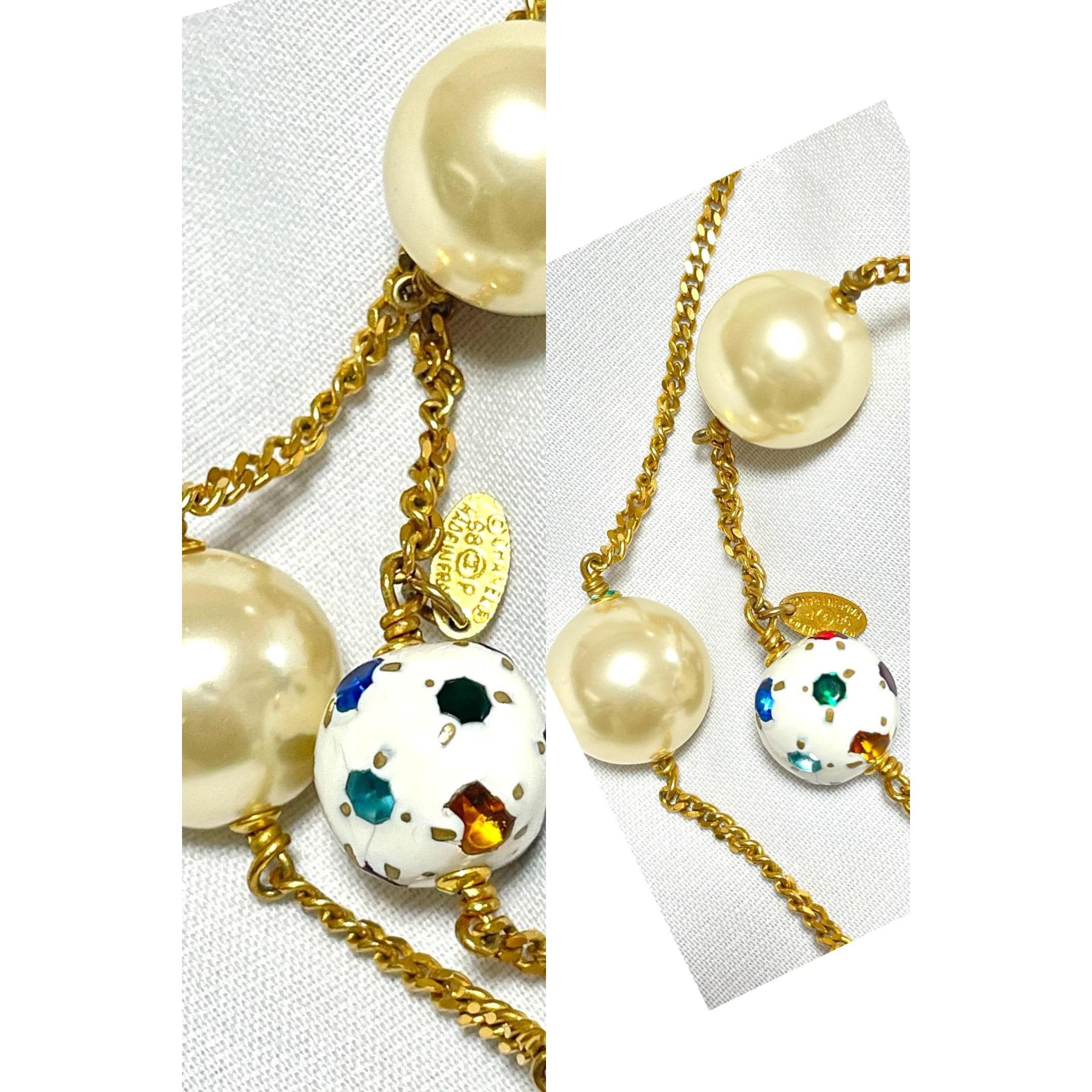 Chanel Vintage CHANEL extra long chain necklace with CC white glass Size ONE SIZE - 2 Thumbnail