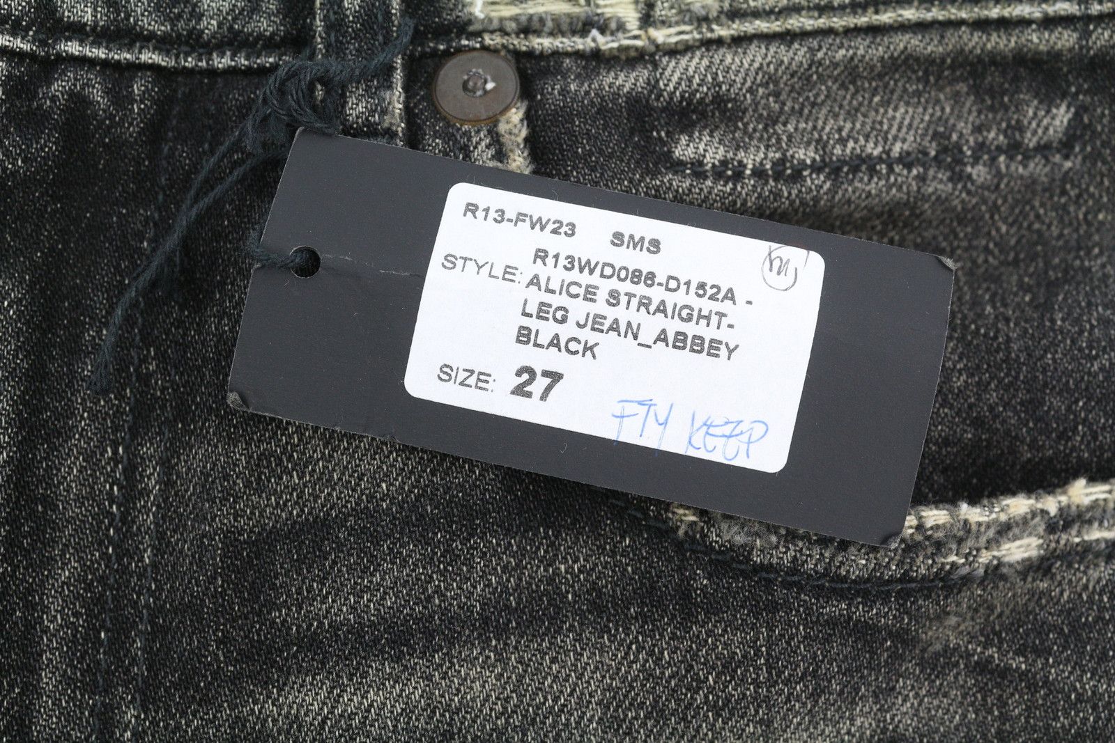 R13 ALICE STRAIGHT LEG 27 Abbey Black Faded Denim Jeans 86204 Size 27" / US 4 / IT 40 - 7 Thumbnail