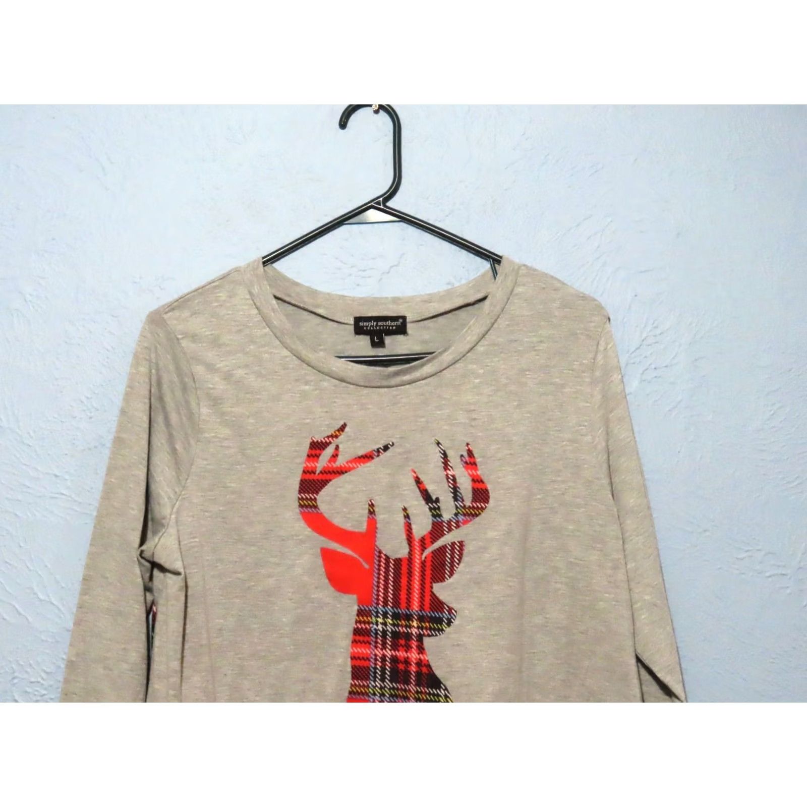 Vintage Simply Southern Women's L Red Plaid Deer Gray Long Sleeve Sleepshirt Gown Size L / US 10 / IT 46 - 4 Thumbnail