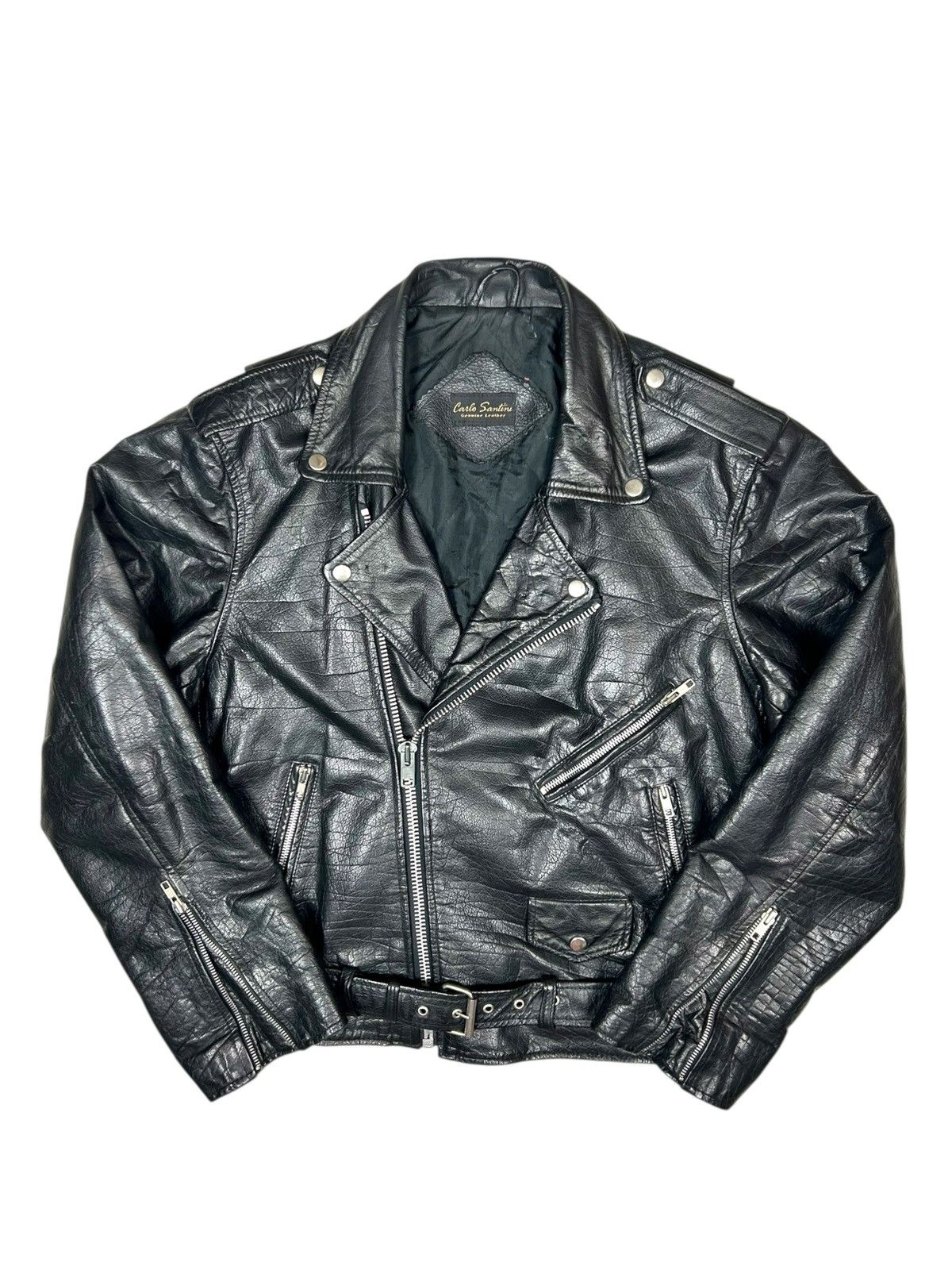 Genuine Leather Vintage Black Leather Biker jacket Size US M / EU 48-50 / 2 - 1 Thumbnail