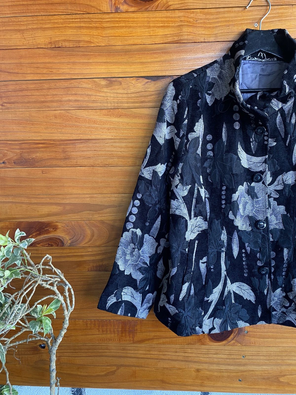 Japanese Brand Yoshiyuki Yama Women’s Black & Silver Floral Jacket Japan Size L / US 10 / IT 46 - 6 Thumbnail