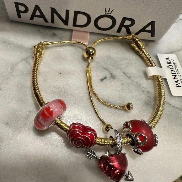 pandora Pandora Genuine Silver SLIDER Chain Bracelet, Love Heart Kis Size ONE SIZE - 7 Thumbnail