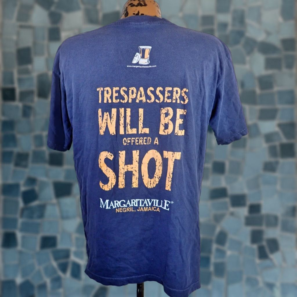 Vintage VINTAGE Margaritaville T-Shirt MEDIUM MEN'S M Black 90s 1999 Trespassers Will Be Offered A Shot Shirt Mens Size US M / EU 48-50 / 2 - 1 Thumbnail