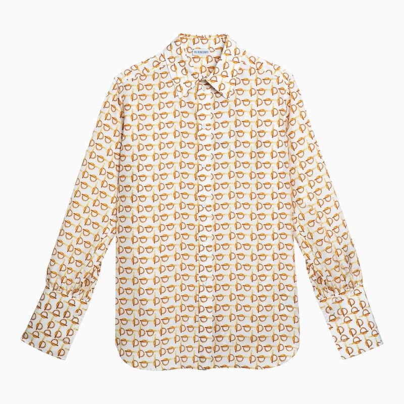 image of Burberry White Shirt With Gold Silk Motif, Women's (Size Small)