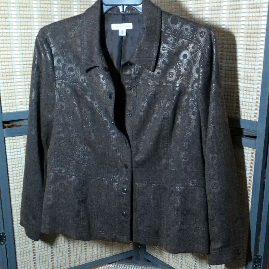 Coldwater Creek Coldwater Creek Chocolate Peplum Blazer w/ Metallic Accents Size XXL / US 16-18 / IT 52-54 - 1 Thumbnail