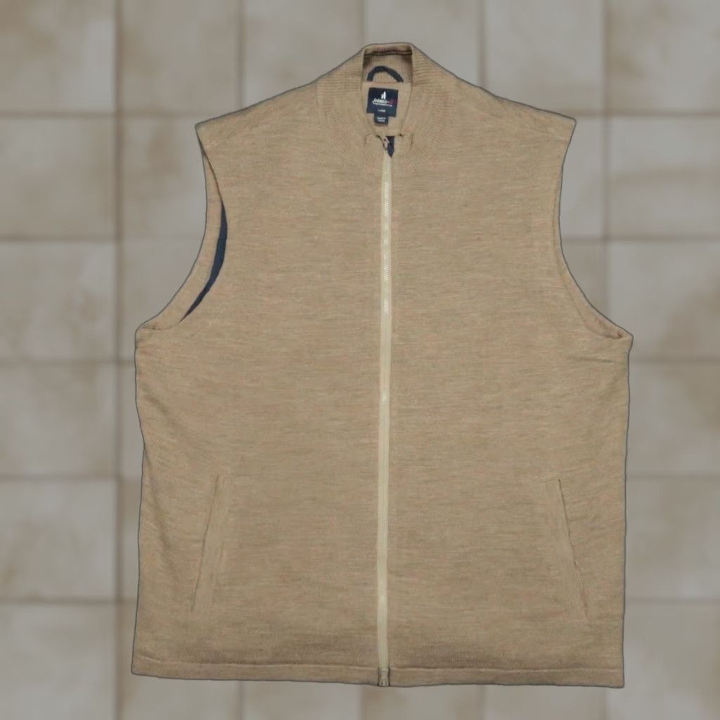 Johnnie O Vest Men L Brown Garrison Merino Wool Full Zip Lined Sweater Knit