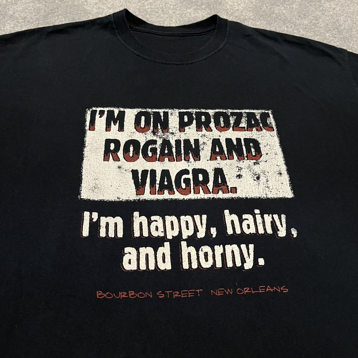 Vintage Vintage Happy Hairy Horny Prozac Rogaine Viagra Parody Tee Size US XL / EU 56 / 4 - 1 Thumbnail