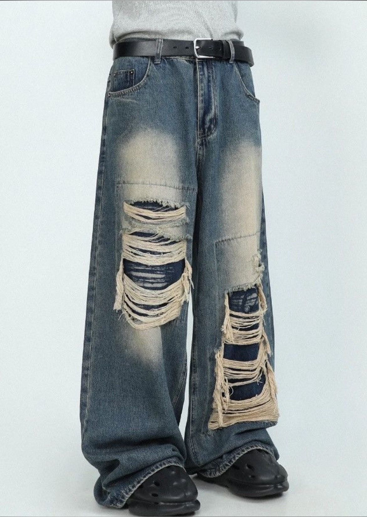 Japanese Brand Blue Color Distress Denim Pants Size US 35 - 3 Thumbnail