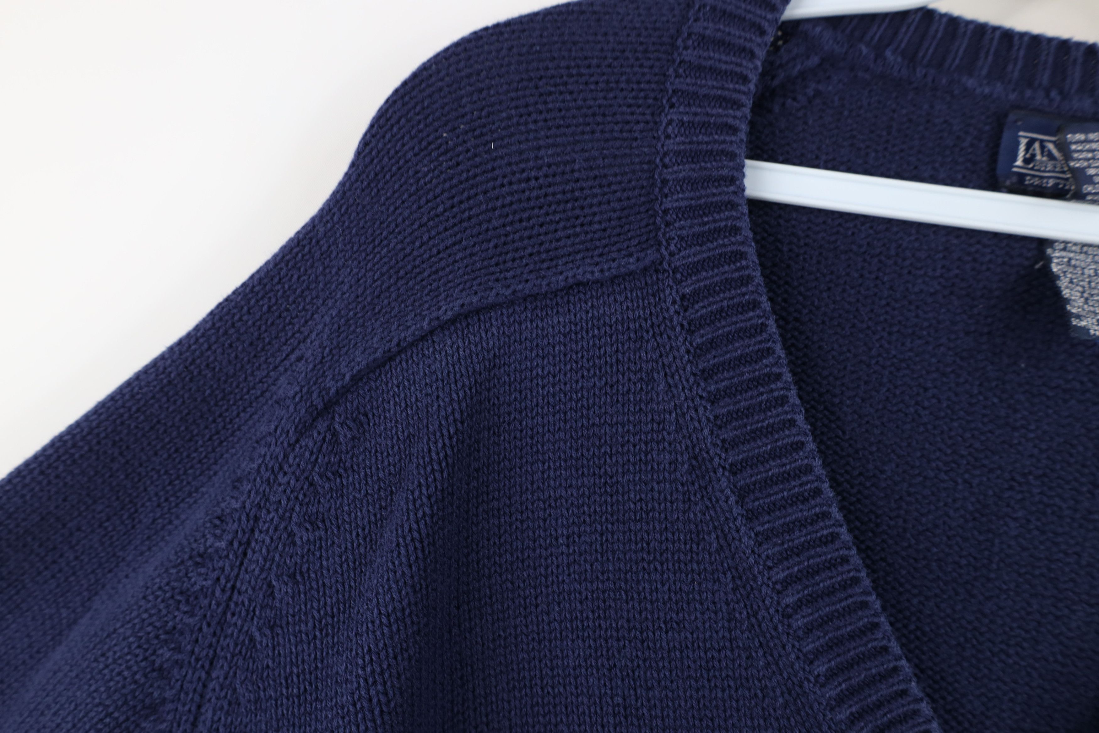 Lands' End Vintage 90s Lands End Cotton Knit V-Neck Sweater Blue USA Size US M / EU 48-50 / 2 - 5 Thumbnail