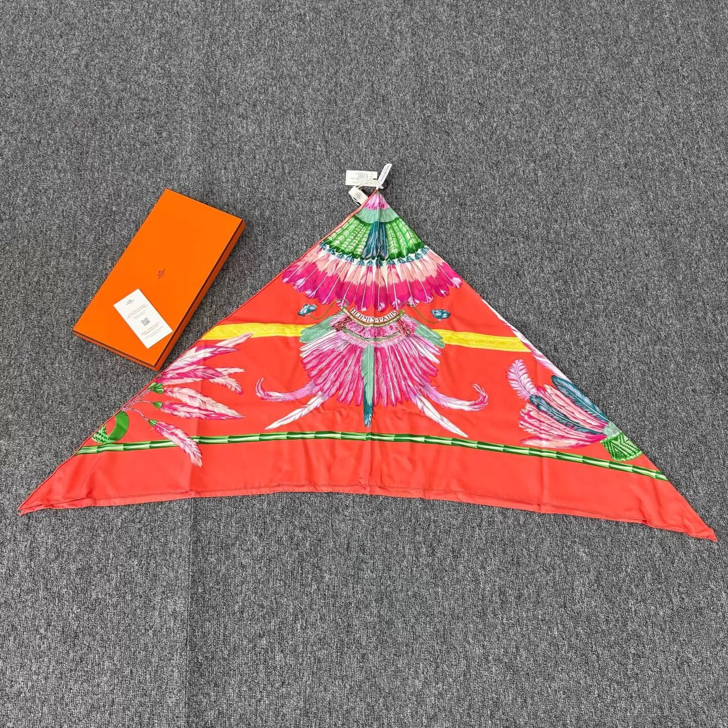 Hermes Hermes Orange Feather Triangle Scarf New With Tags Size ONE SIZE - 1 Thumbnail