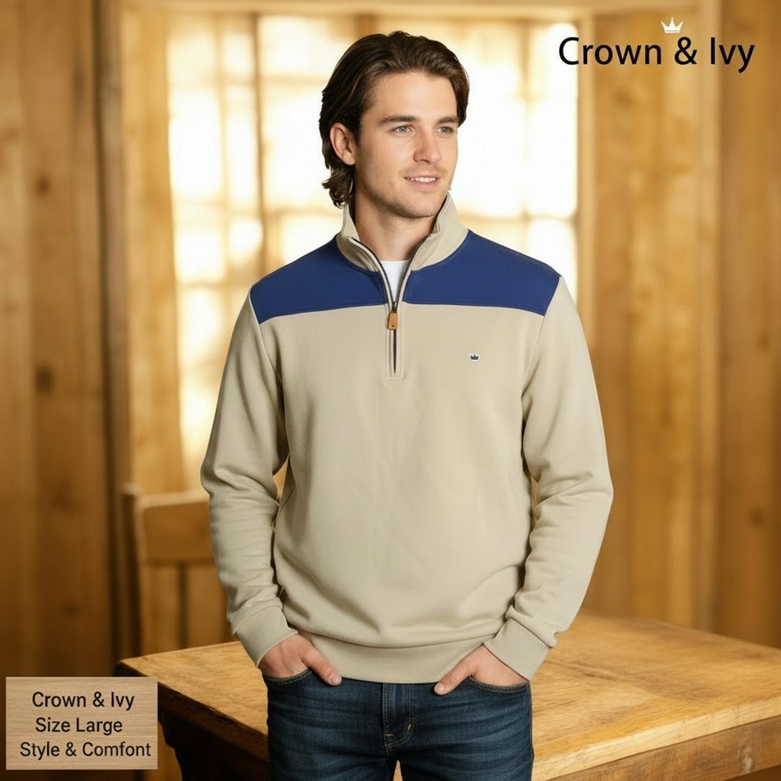 Other Crown & Ivy Men's Quarter-Zip Pullover Sweatshirt, Size L Size US L / EU 52-54 / 3 - 2 Thumbnail
