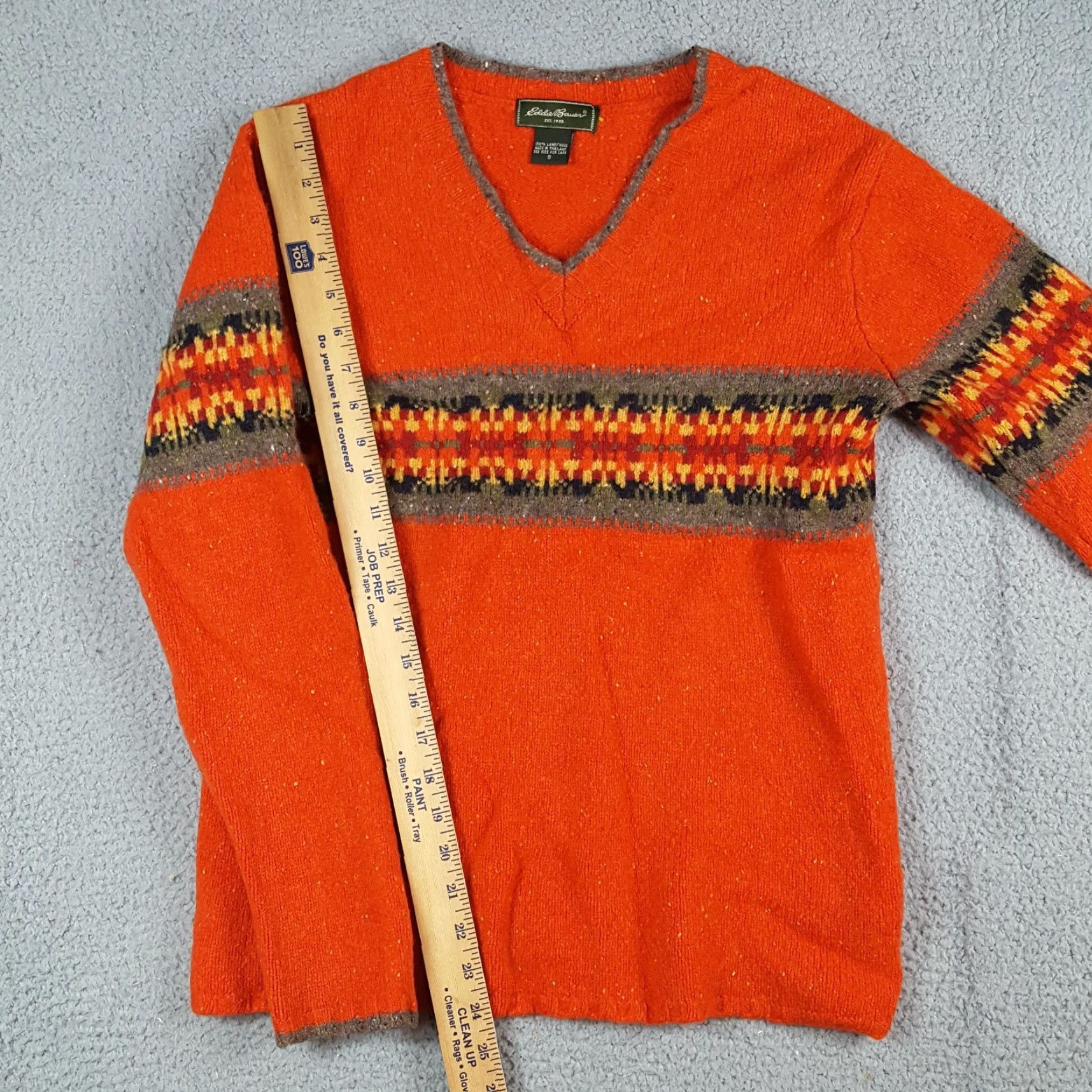 Eddie Bauer VINTAGE Eddie Bauer 100% Lambs Wool Aztec V-Neck Women's Size S Knit Pullover Sweater Orange Knit Pullover 90s Southwestern Womens Size S / US 4 / IT 40 - 7 Thumbnail
