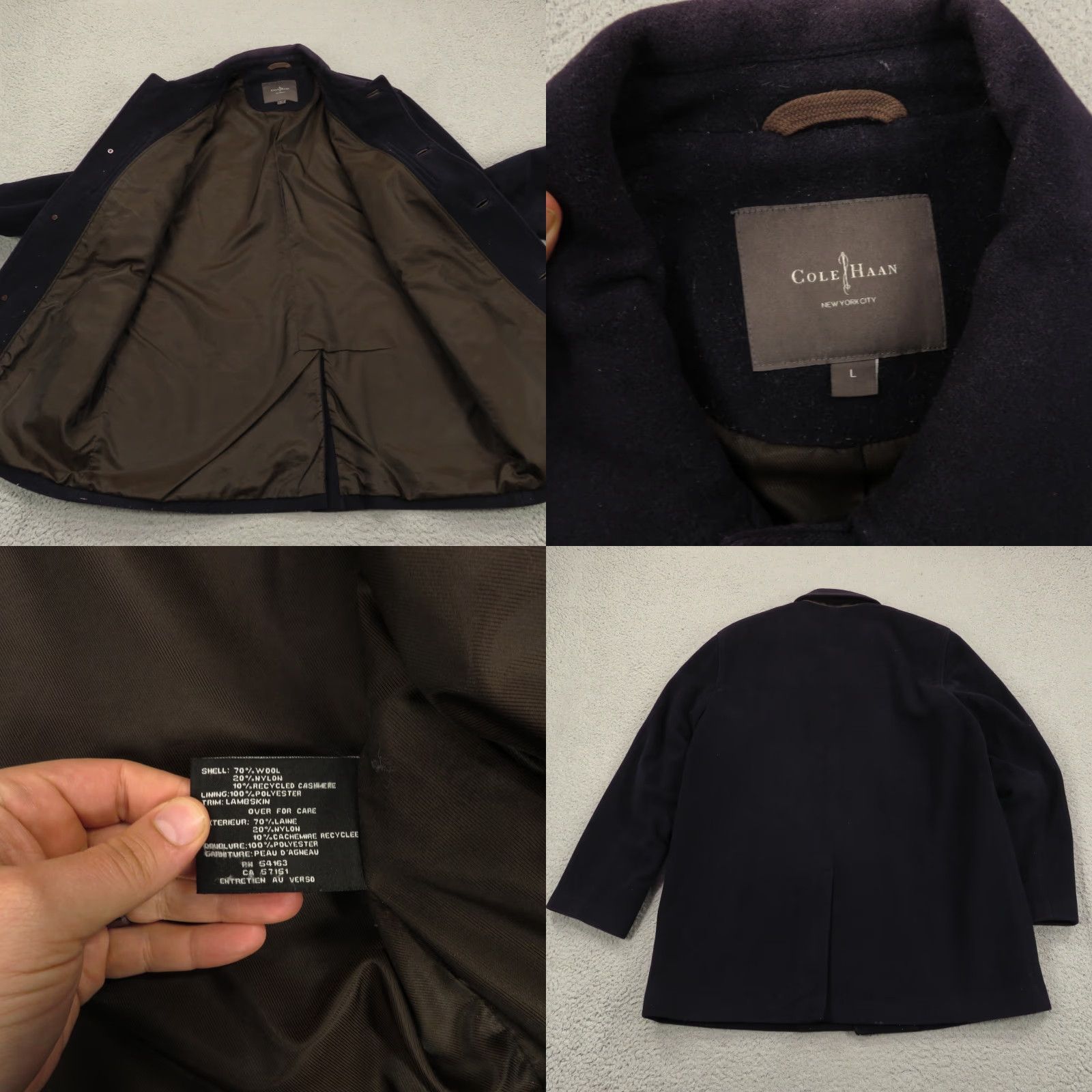 Cole Haan VINTAGE Cole Haan Coat Men Large Navy Wool Cashmere Lambskin Leather Trim Pea Coat Long Wool Jacket Car City Size US L / EU 52-54 / 3 - 8 Thumbnail