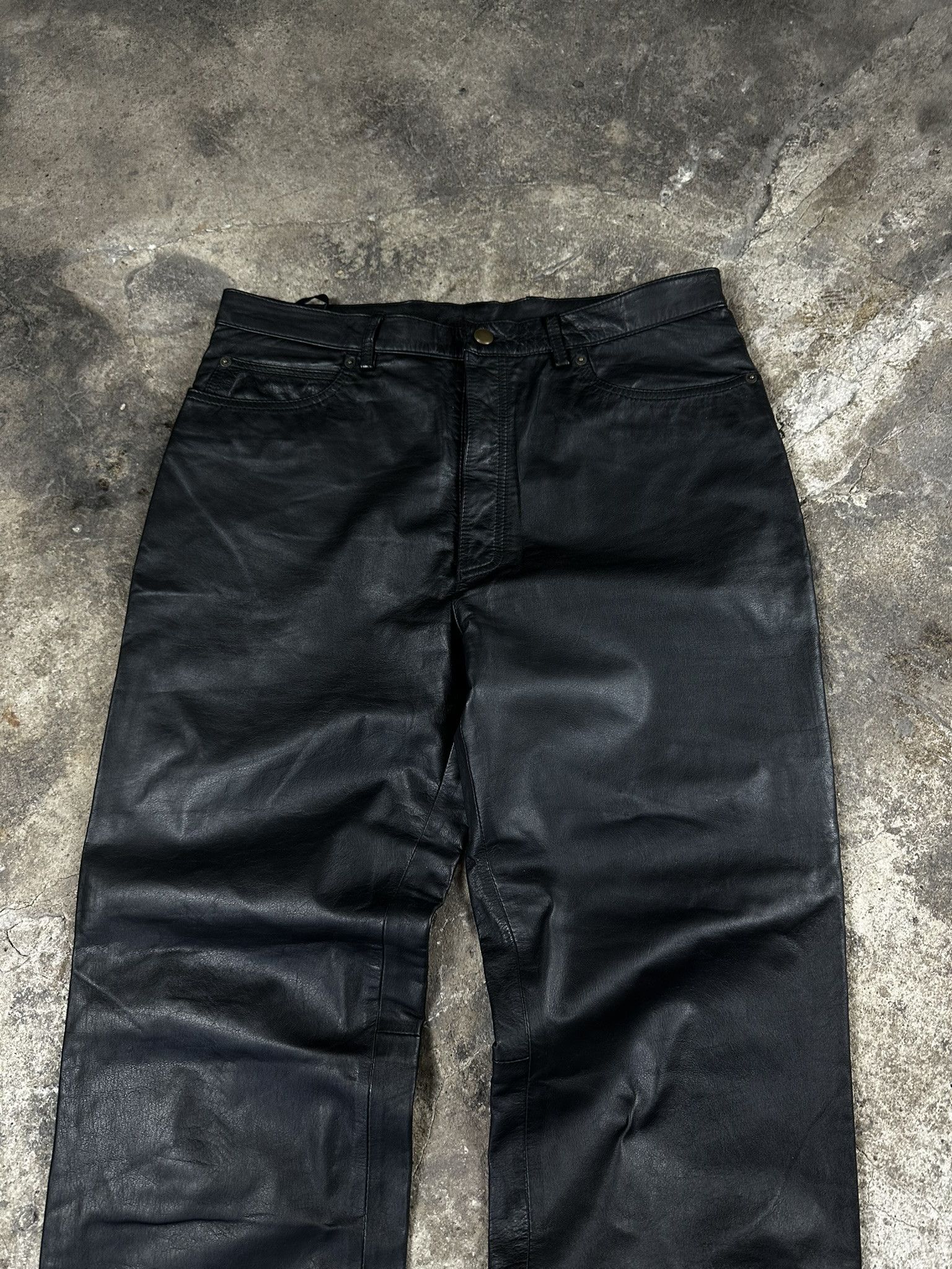 Leather 90s Vintage Oversized Real Leather Avant Garde Pants Size US 36 / EU 52 - 3 Thumbnail
