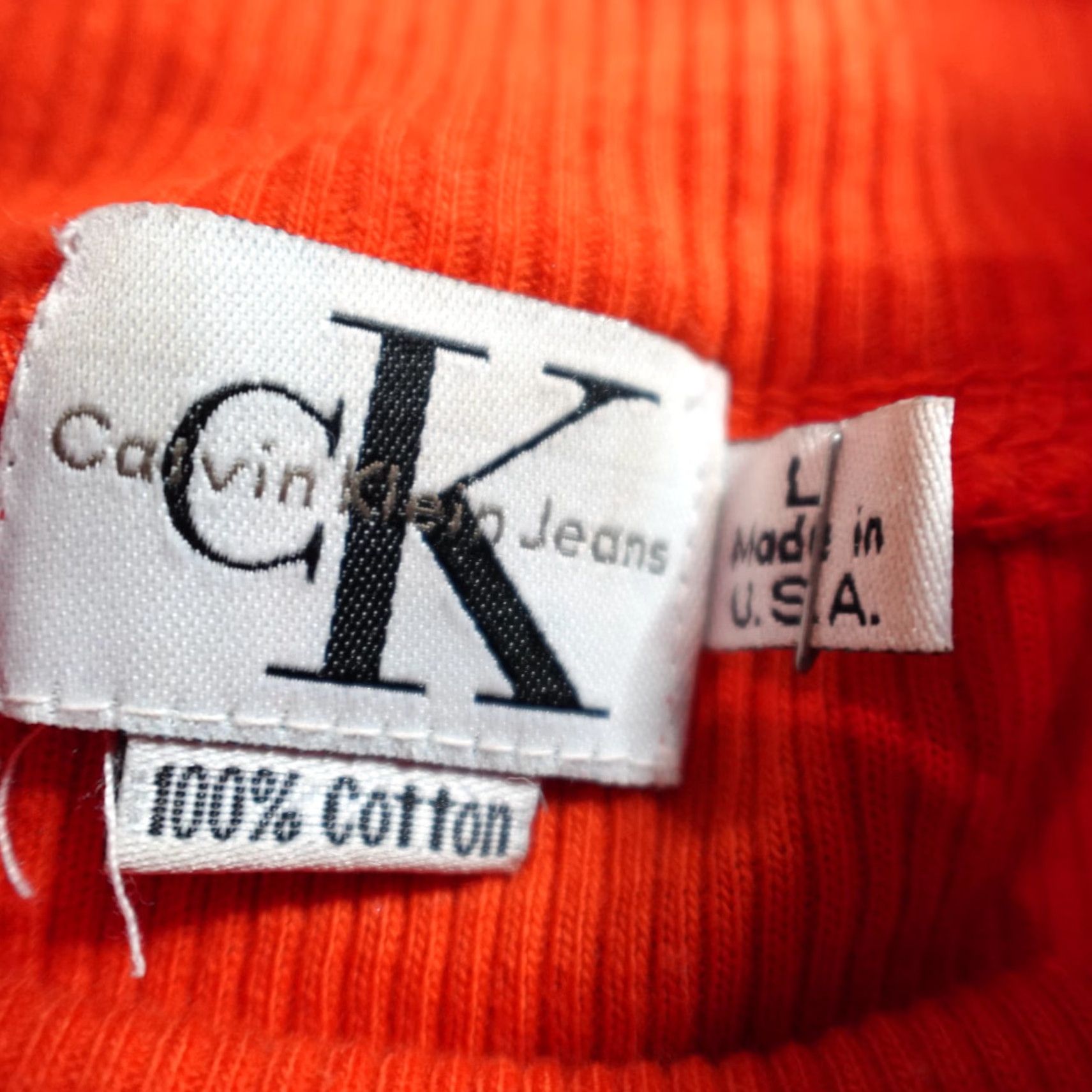 Vintage VINTAGE Calvin Klein Shirt L Orange Mock Neck Blouse Women Long Sleeve Pullover Cotton Made in USA Size L / US 10 / IT 46 - 5 Thumbnail