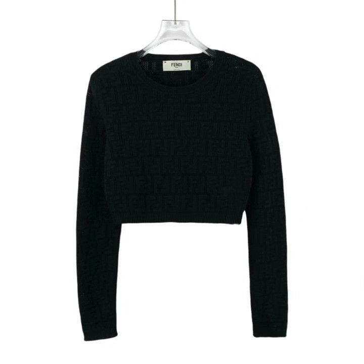 Fendi Fendi Black Logo Embroidery Round Neck Knit Top Size S / US 4 / IT 40 - 1 Thumbnail