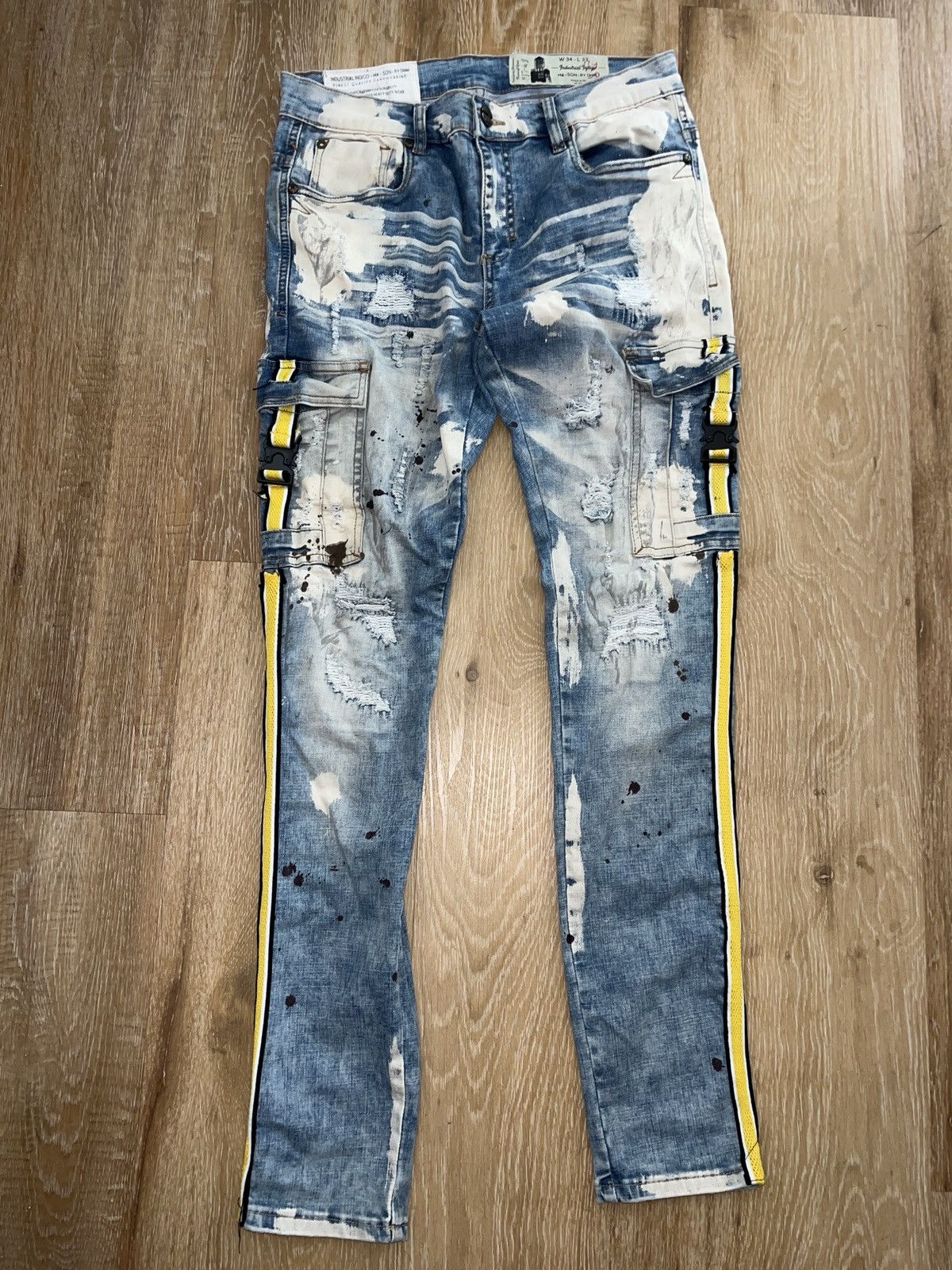 H&M Skinny biker jeans Yellow Striped size 32x32 medium Size US 32 / EU 48 - 1 Thumbnail