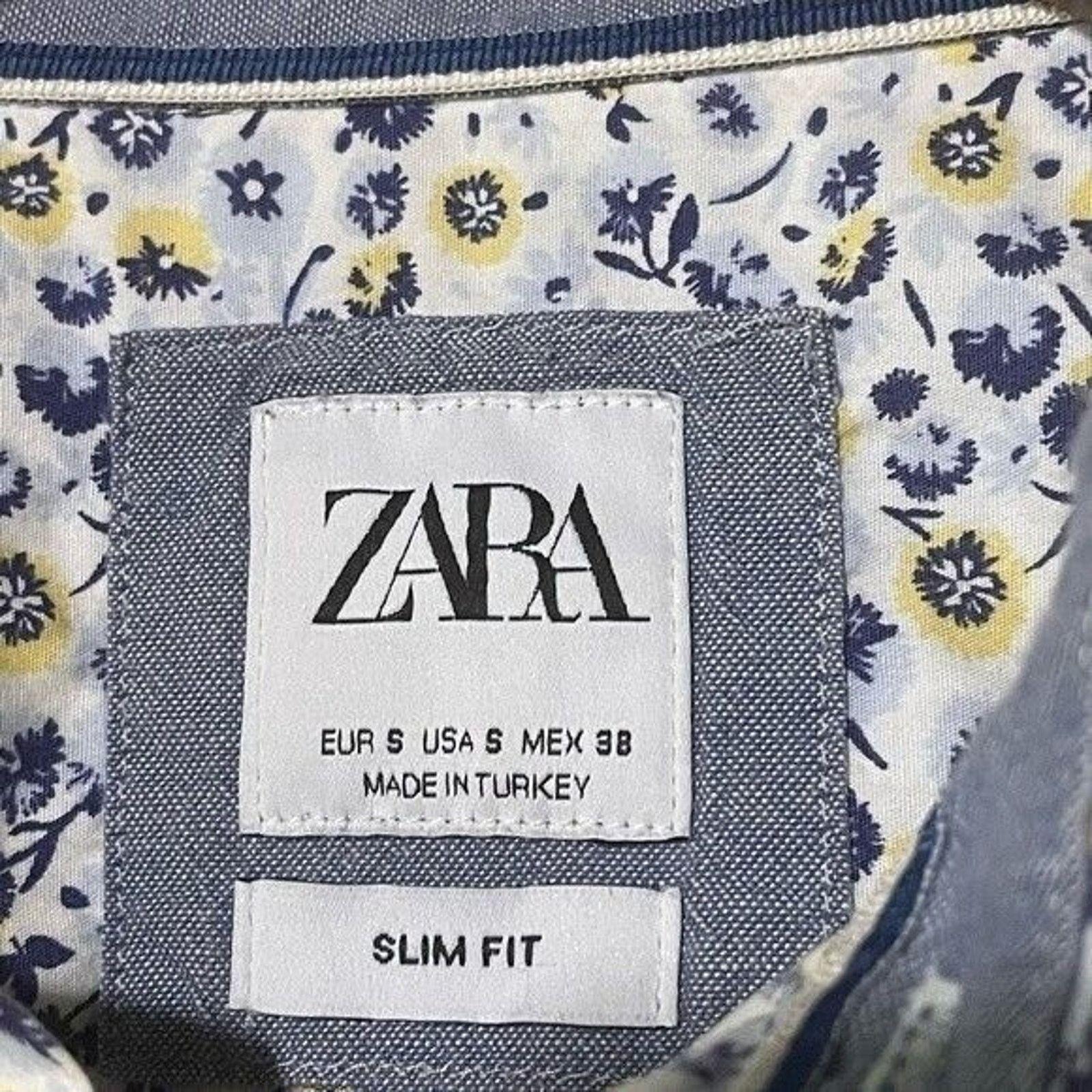 Zara Zara Shirt Shirt Small Slim Fit Ditsy Floral Blue Yellow Size S / US 4 / IT 40 - 4 Thumbnail