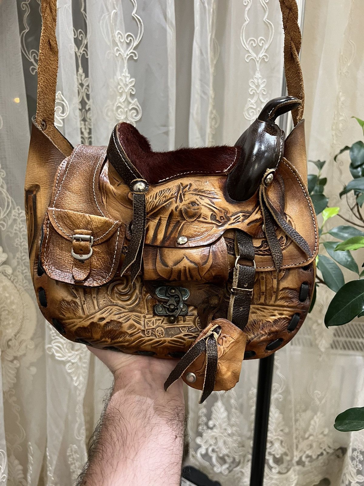 Vintage Tooled store Leather Bag, Saddle, Horse