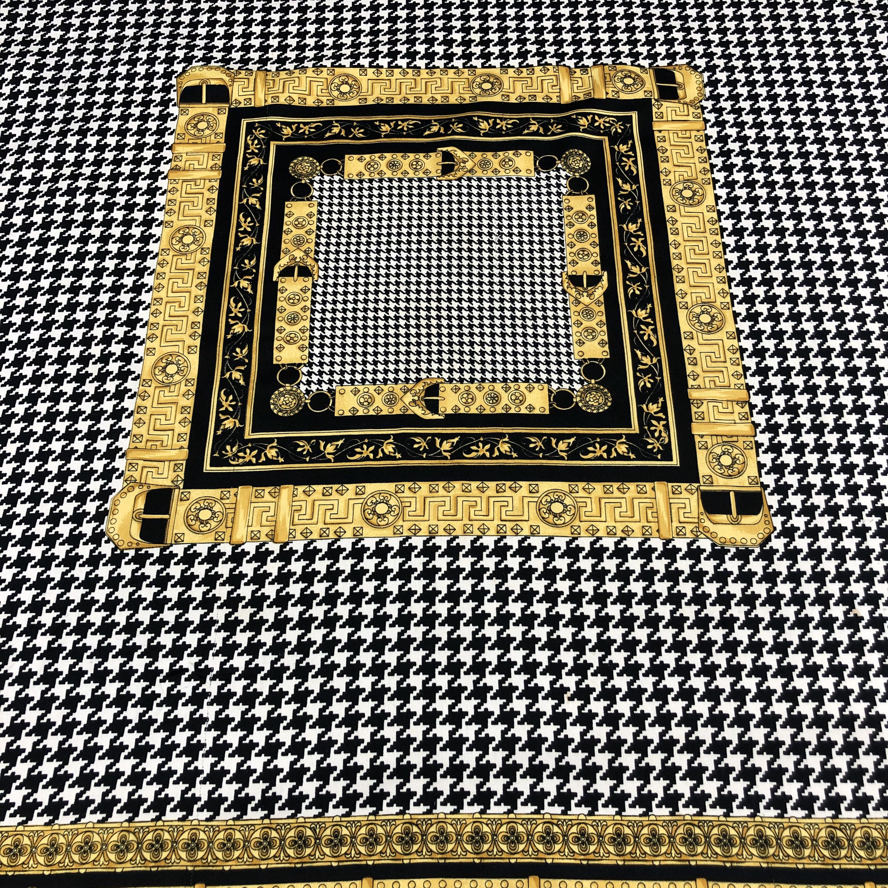 Vintage Gold Belt Houndstooth Square Scarf M351 Size ONE SIZE - 4 Thumbnail
