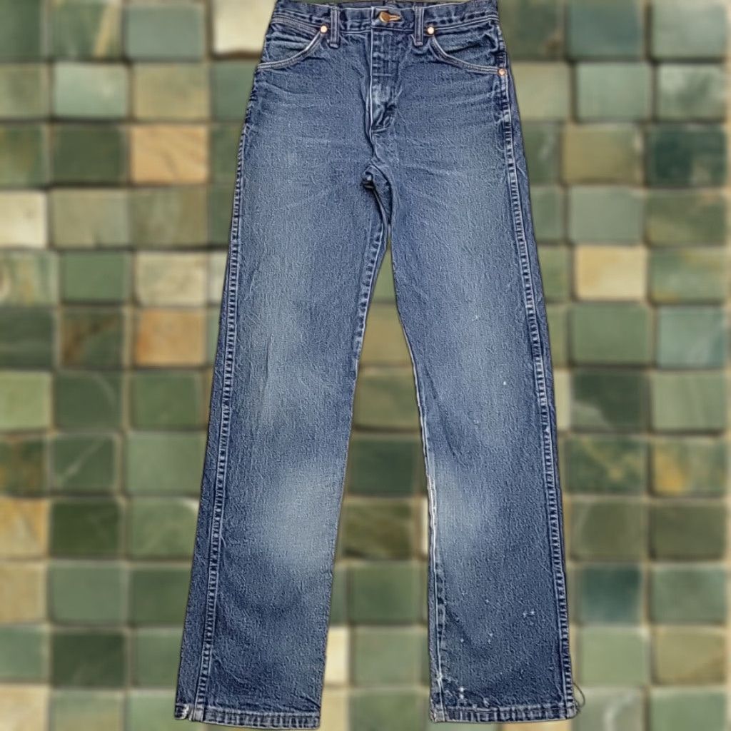 Wrangler Wrangler Jeans Men 29x34 Faded Whiskered Blue Denim 13MWZ Cotton Western Cowboy Size US 29 - 1 Thumbnail