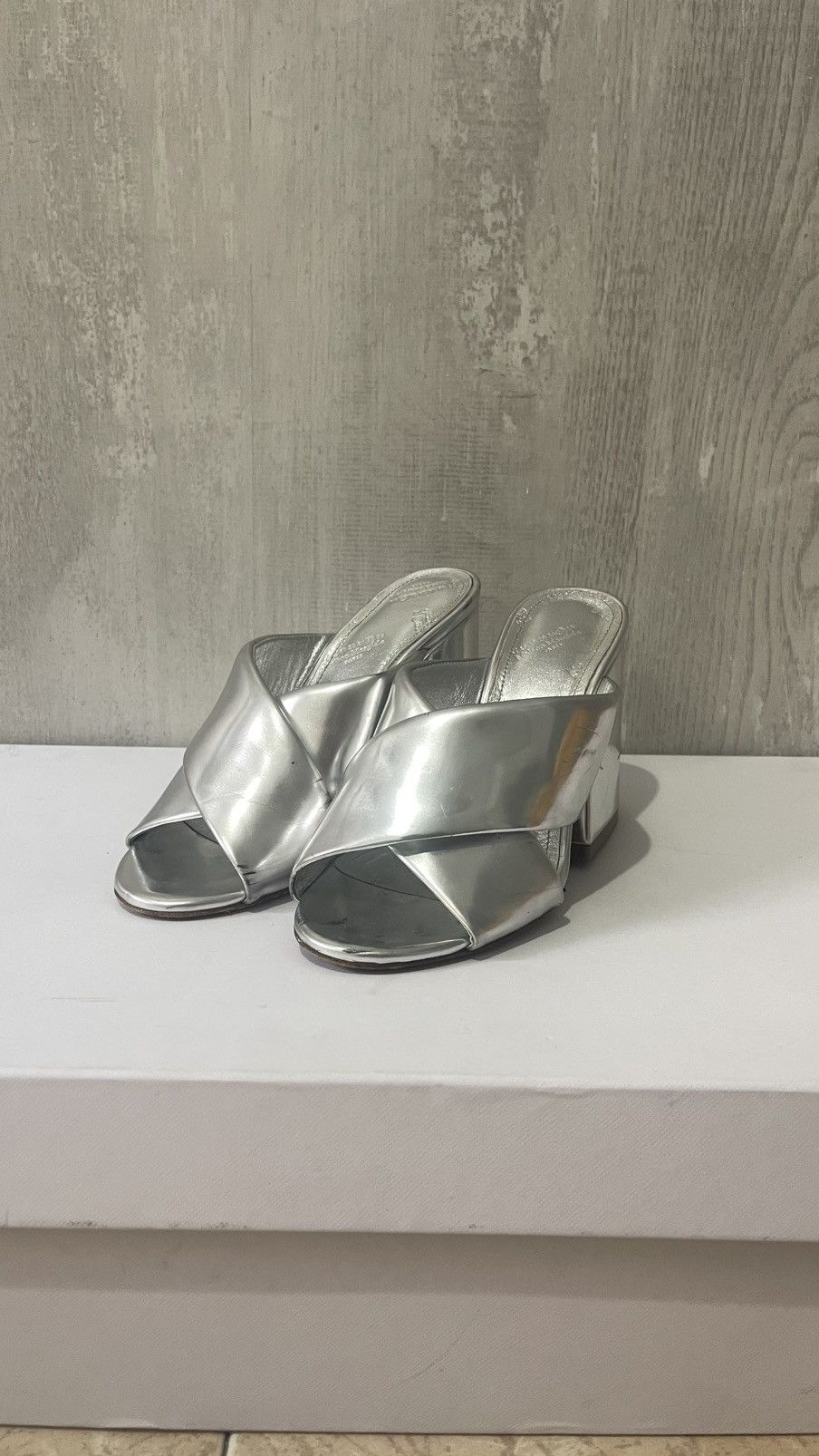 Maison margiela silver crossover heels