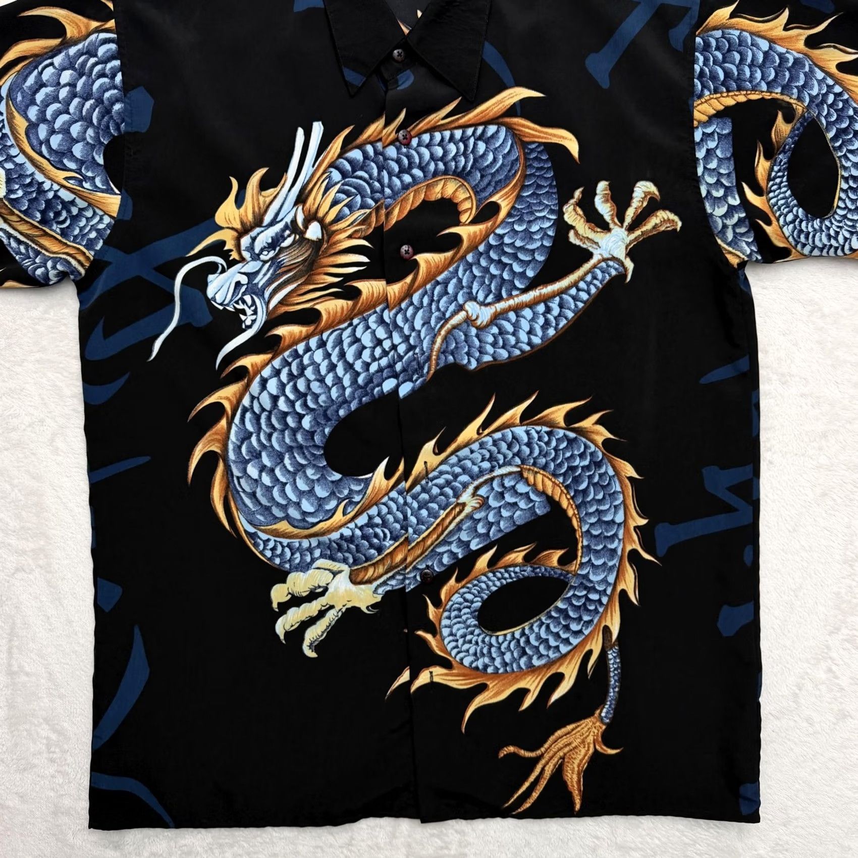 Vintage Bignd Shirt Mens Medium Black Dragon Graphic Print Rayon Button Up Tribal Flames Shirt Size US M / EU 48-50 / 2 - 2 Thumbnail
