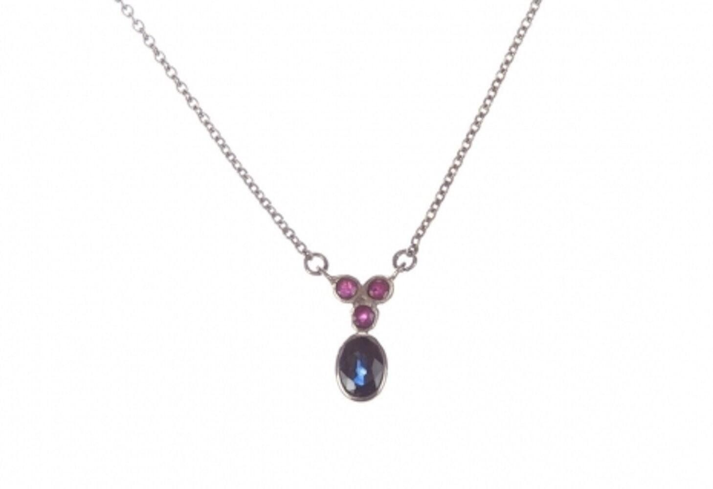 Designer Sterling Silver Blue Sapphire and Ruby Necklace Alberto Juan Size ONE SIZE - 1 Thumbnail