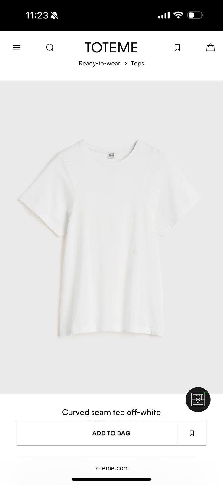 Toteme Toteme Curved seam tee off-white size S Size S / US 4 / IT 40 - 2 Thumbnail