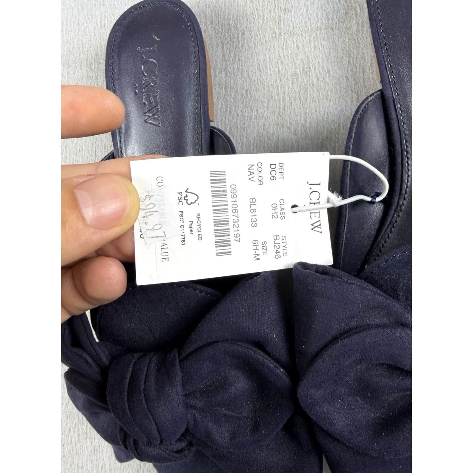 J.Crew VINTAGE J.Crew Sandal Womens 6.5 Navy Suede Bow Open Toe Flat Comfort Slide Summer Casual Shoes Women Size US 7 / IT 37 - 4 Thumbnail