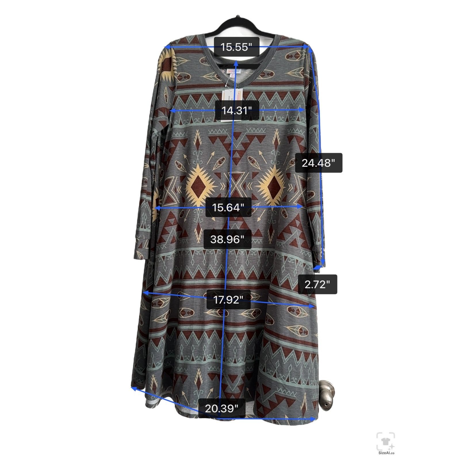 Other LuLaRoe Emily Aztec Print Long Sleeve Dress Gray Brown M Size M / US 6-8 / IT 42-44 - 4 Thumbnail