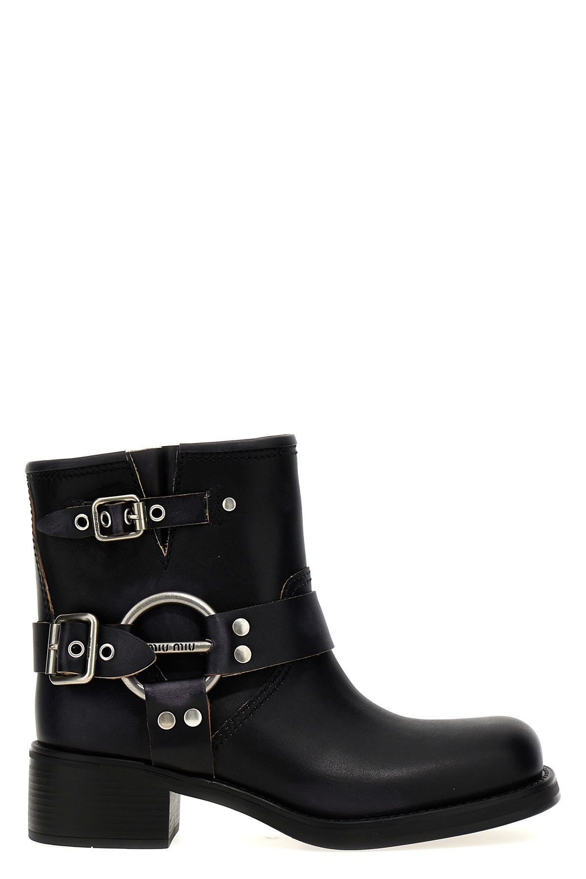 image of Miu Miu Vintage Leather Ankle Boots in Black, Women's (Size 6)
